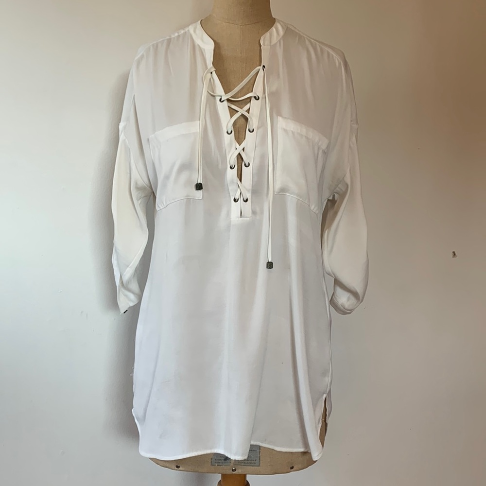 GUESS Ivory lace-up blouse